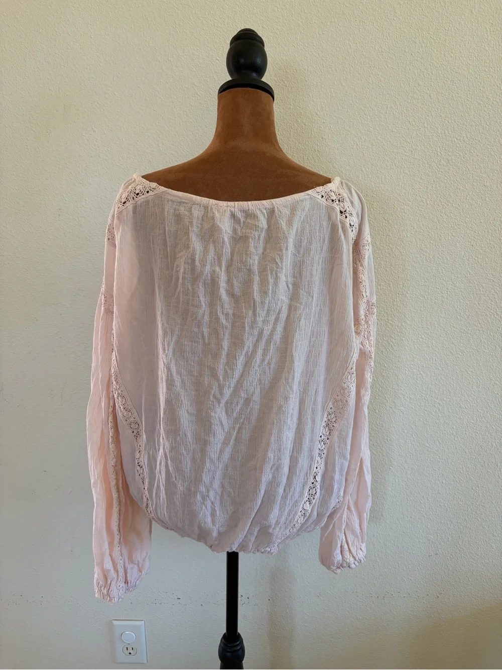Free People Dusty Pink Peasant Blouse with Tie Neck